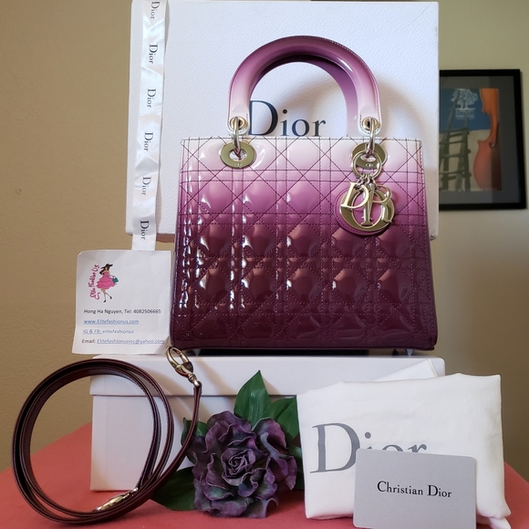 Lady Dior gradient purple white patent medium bag - Picture 9 of 13